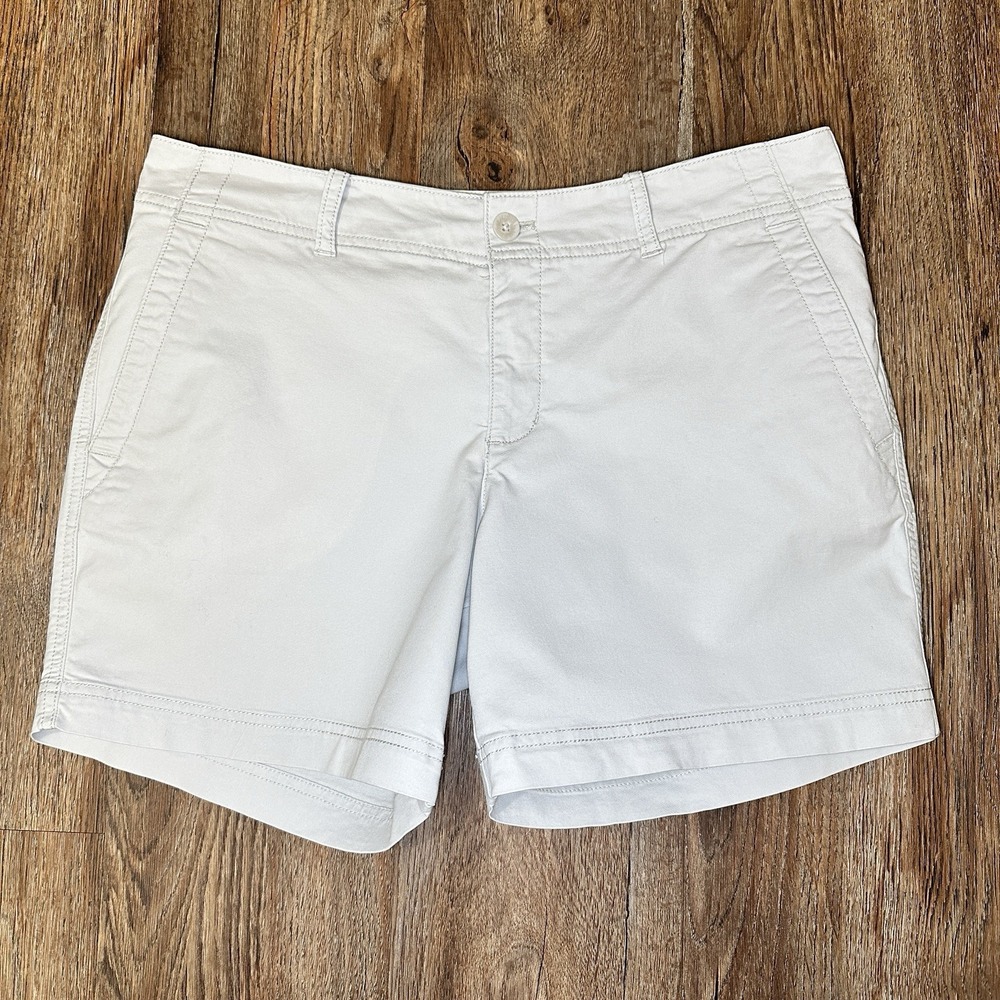 Women's Eddie Bauer Heritage Wash Chino Shorts Sz 10 Bone Khaki Casual Classic